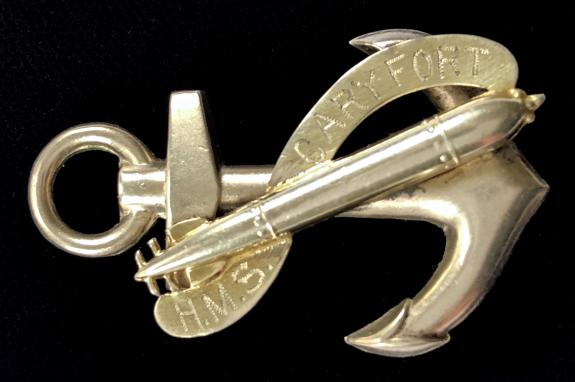 Royal Navy HMS Garyfort 1915 silver torpedo anchor brooch