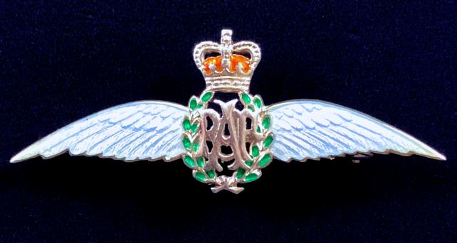 Royal Air Force pilot's wing silver translucent enamel RAF sweetheart brooch