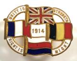 1914 Unity is Strength Britain France Belgium Russia patriotic flag badge
