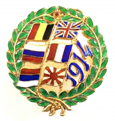 1914 Britain France Belgium Japan Serbia and Russia united patriotic flag brooch