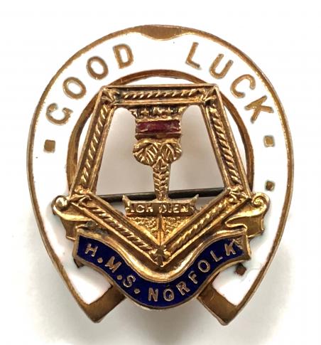 Royal Navy Ship HMS Norfolk good luck horseshoe sweetheart brooch