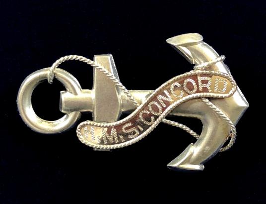 WW1 Royal Navy HMS Concord 1917 hollow silver anchor brooch