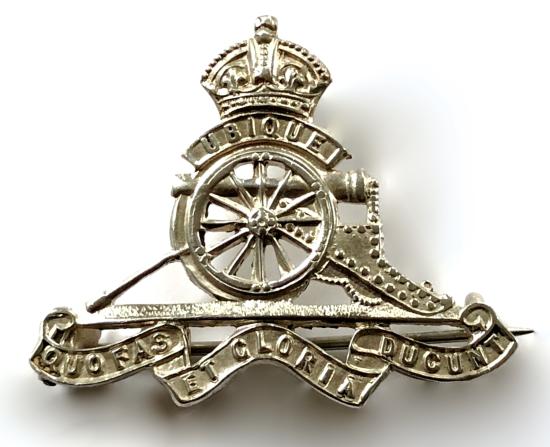 WW1 Royal Artillery silver regimental sweetheart brooch by Thomas Lyster Mott
