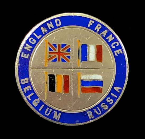 1914 England France Belgium and Russia flag brooch