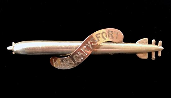 WW1 Royal Navy HMS Carysfort 1915 silver torpedo pin badge