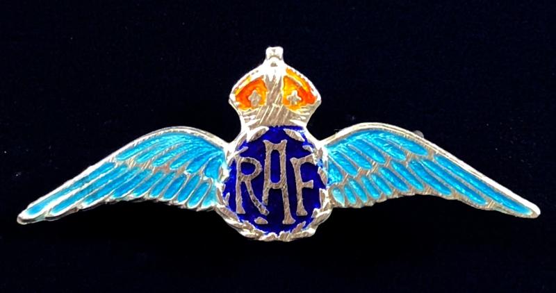 Royal Air Force wing silver and enamel RAF sweetheart brooch