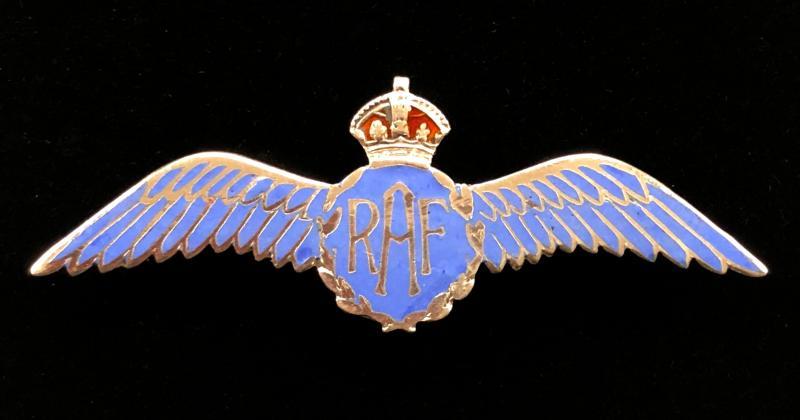 Royal Air Force pilot wing silver and enamel RAF sweetheart brooch