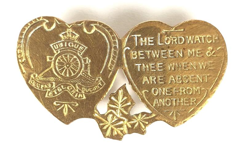 WW2 Royal Artillery Mizpah double heart sweetheart brooch