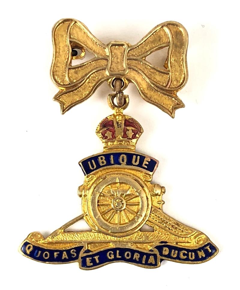 Royal Artillery gilt & enamel bow pendant regimental sweetheart brooch