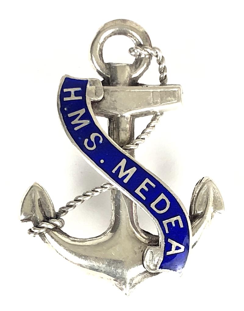 Royal Navy HMS Medea Hallmarked 1915 Silver Anchor Brooch
