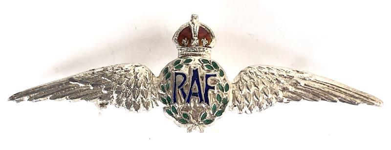 Royal Air Force pilot's wing silver and enamel RAF sweetheart brooch