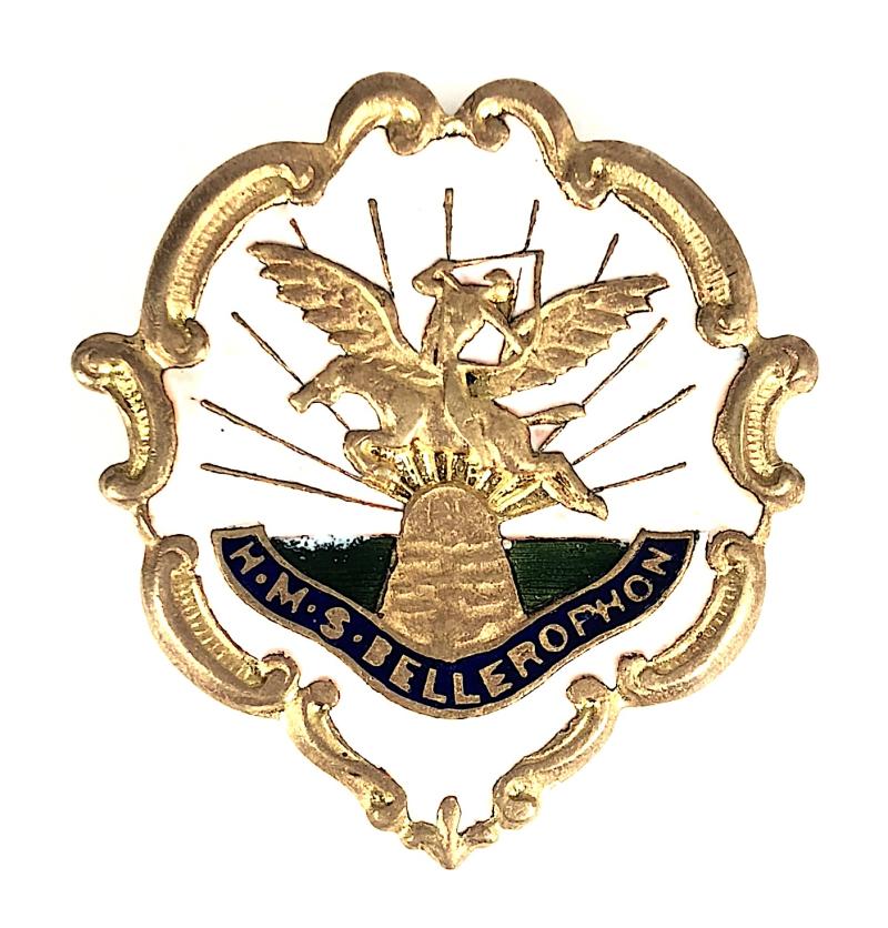 WW1 Royal Navy H.M.S.Bellerophon White Faced Enamel Sweetheart Brooch