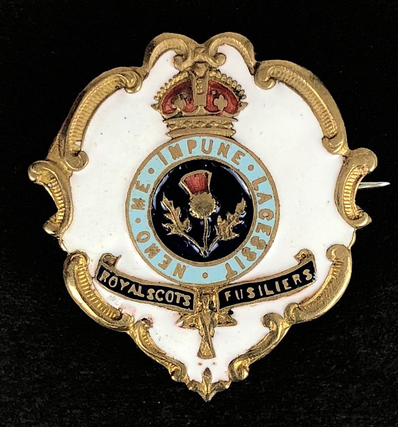 WW1 Royal Scots Fusiliers white faced enamel sweetheart brooch